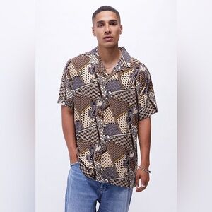 Pacsun Tan Paisley Resort Camp Shirt